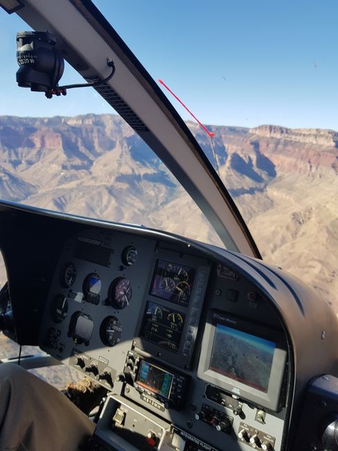 helicopter cockpit with Grand Canyon view