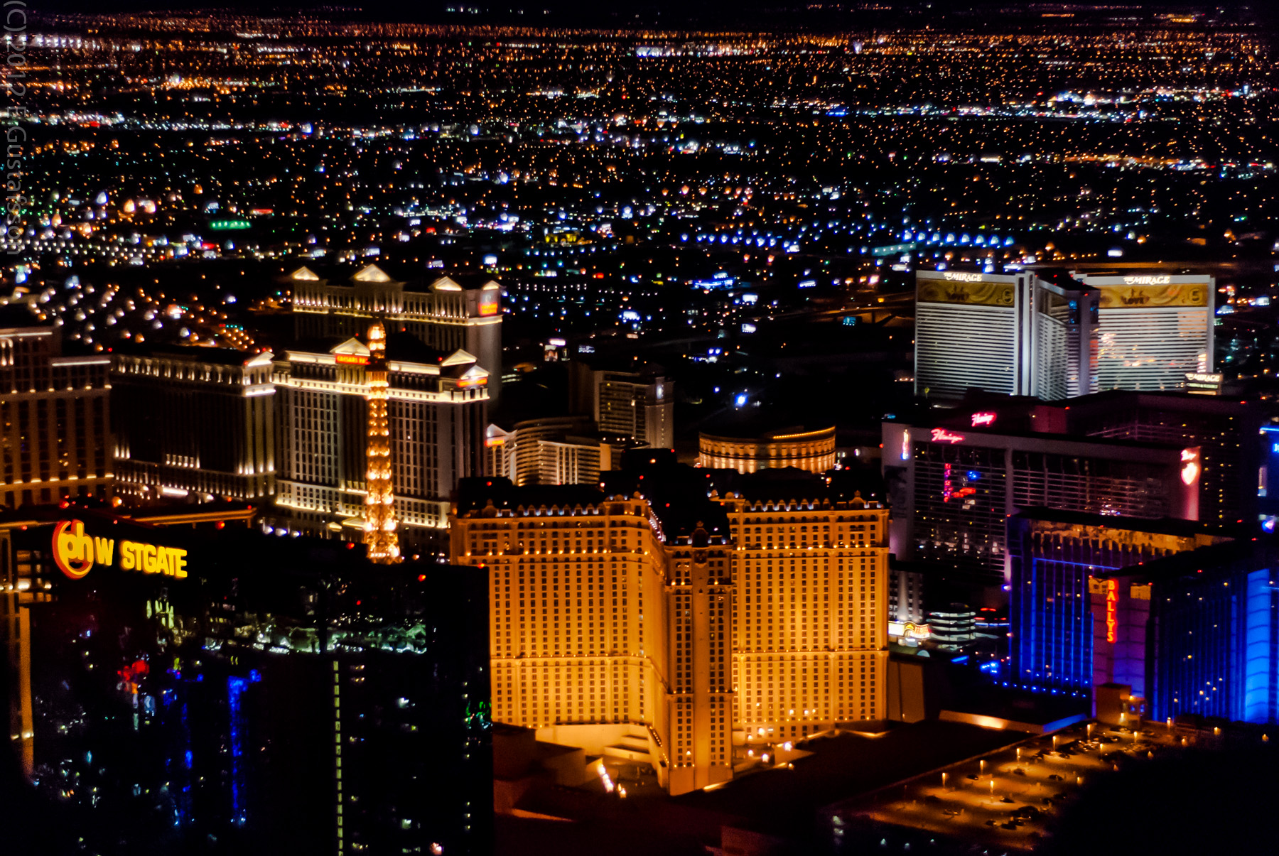 Aerial view of Las Vegas Strip at night, showing various casinos and hotels